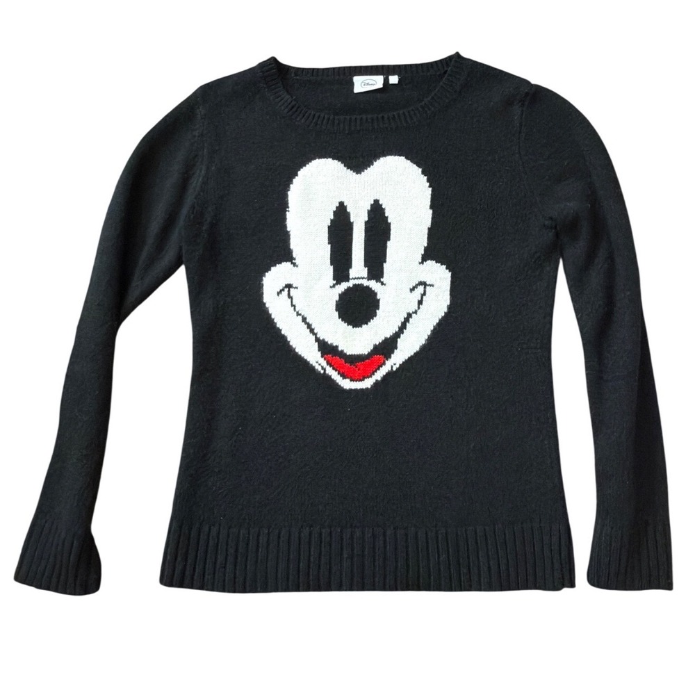Disney Splash Mickey Mouse Black Intarsia Knit Crewneck Sweater Size 10 AA08